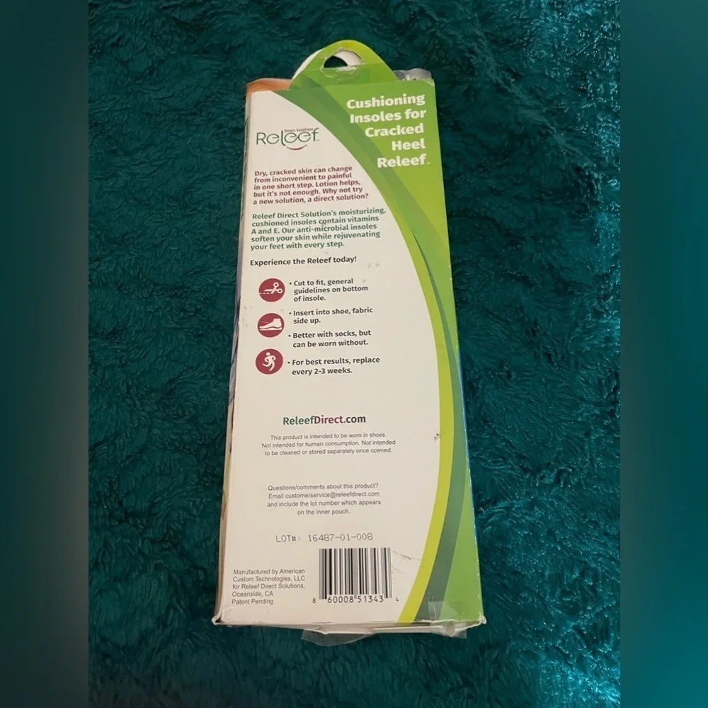 RELEEF DIRECT SOLUTIONS Cracked Heel Relief Infused Insoles, NIB